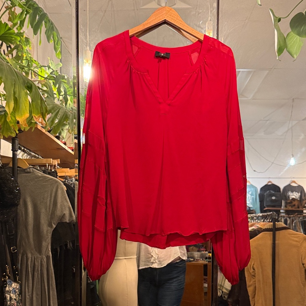7 For All Mankind Vibrant Red Silk Blouse
